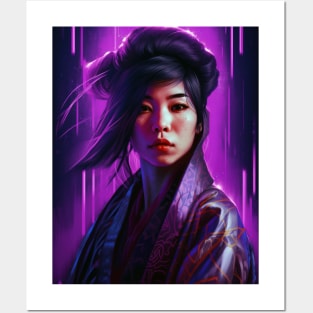 Asian Woman Wearing Purple Kimono Posters and Art